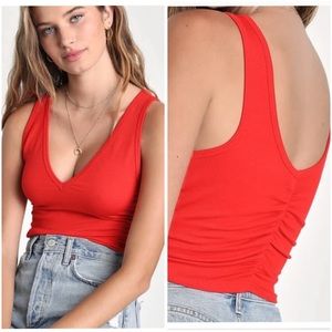 NWT LULUS Easygoing Excellence Red Ribbed Knit Ruched Tank Top coral small S